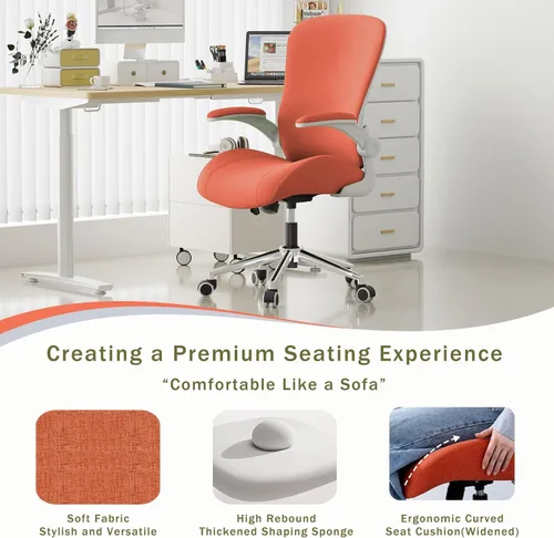 Miniatura 3 de Silla ergonómica de escritorio de oficina, cojín de asiento curvado grueso de tela suave con soporte lumbar ajustable, mezcla perfecta de comodidad