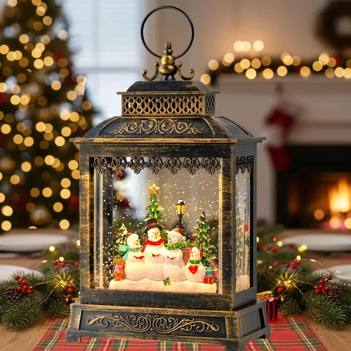 Miniatura 23 de Linterna de globo de nieve de Navidad, muñeco de nieve musical, árbol de Navidad, globo de nieve iluminado con temporizador USB/batería operada