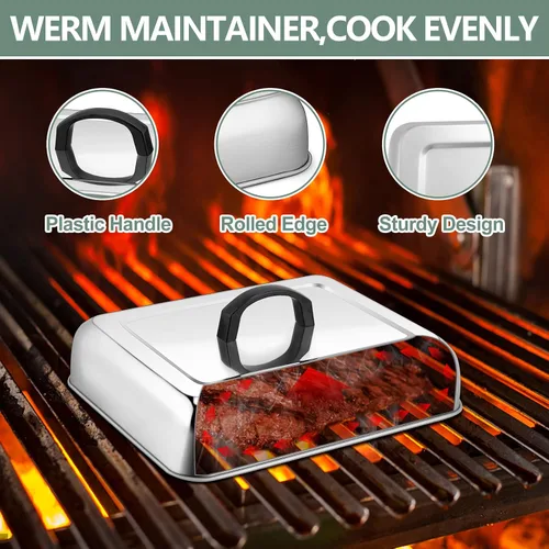 Miniatura 5 de Leonyo - 3 cubiertas de hilvanado para plancha resistente, cúpula rectangular grande de acero inoxidable de 13 y 9 pulgadas, tapa de vapor