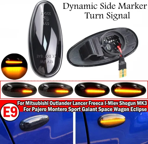 Miniatura 4 de Marcador lateral secuencial dinámico LED MR522027 para Mitsubishi Outlander Lancer Galant Pajero Shogun MK3 Sport K9 2003 2004 2005 2006, negro