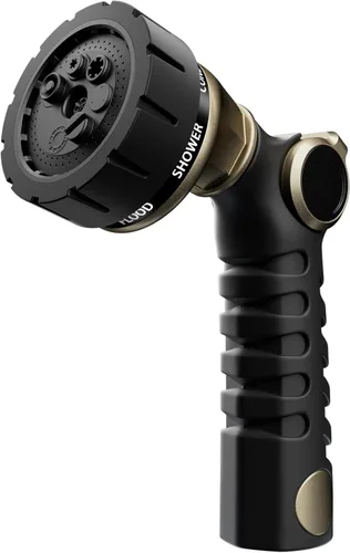 Miniatura 12 de RESTMO - Boquilla de manguera resistente, rociador de manguera de jardín de metal con 7 patrones de riego, control con pulgar, válvula de encendido
