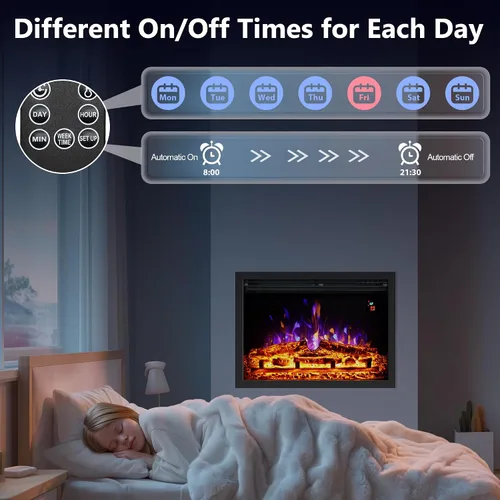 Miniatura 4 de Insertos de chimenea eléctrica de 24.5 pulgadas, brillo ajustable, termostato y temporizador, protección contra sobrecalentamiento, 750/1500 W