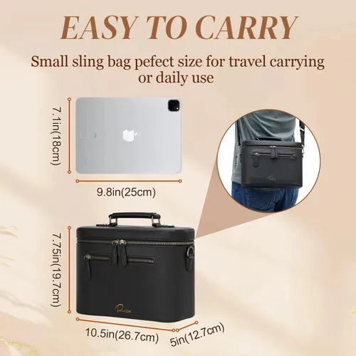 Miniatura 3 de Bolsa de hombro para cámara tipo bandolera, impermeable, de piel sintética, para fotógrafos, pequeña, compatible con Canon Nikon Sony (Negro)
