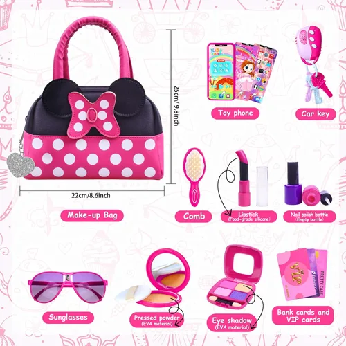 Miniatura 4 de Kaodezhu Juego de monedero de simulación para niñas pequeñas, juego de simulación, juguetes de maquillaje para niños de 3, 4, 5, 6 años, bolso