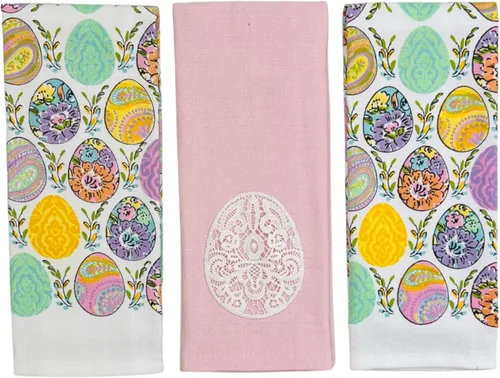 Miniatura 5 de Serafina Home Toallas de mano para platos de cocina de primavera de Pascua: flores de huevos de conejo blanco rosa, lindo y colorido, 100% algodón