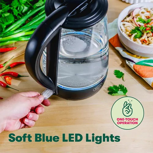 Miniatura 3 de bella Hervidor eléctrico de vidrio de 1.7 litros, hierve rápidamente 7 tazas de agua en 6-7 minutos, las luces LED azules suaves se iluminan Negro
