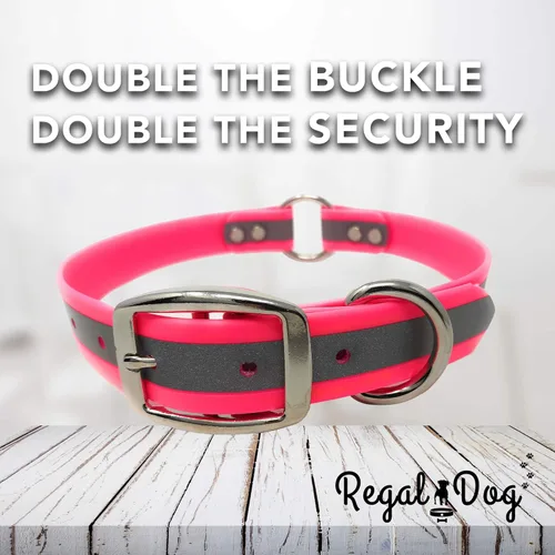 Miniatura 6 de Regal Dog Products Collar de Perro Reflectante Rosa Grande con Placa de Nombre Grabada Personalizada y Anillo Central de Servicio Pesado Collares