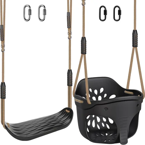 Miniatura 16 de Dolibest Asiento de columpio resistente con cadena y mosquetones de 66 pulgadas, cómodo y duradero, juego de columpios con revestimiento de D