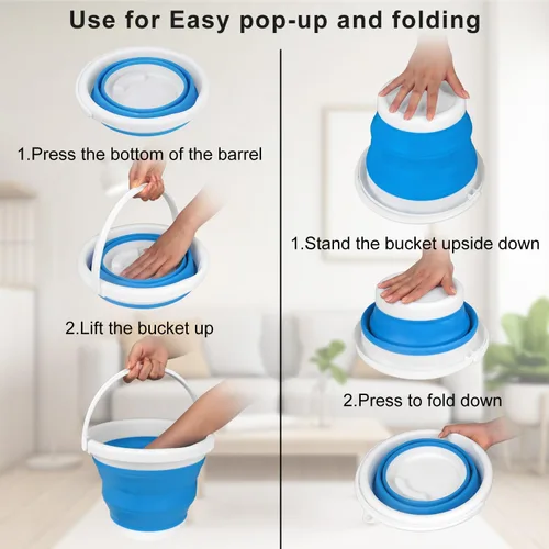 Miniatura 3 de Cubo de mopa plegable y cubo para hielo - 5L (1.3 galones) Cubo de polvo de silicona para limpieza del hogar, suministros de limpieza portátiles