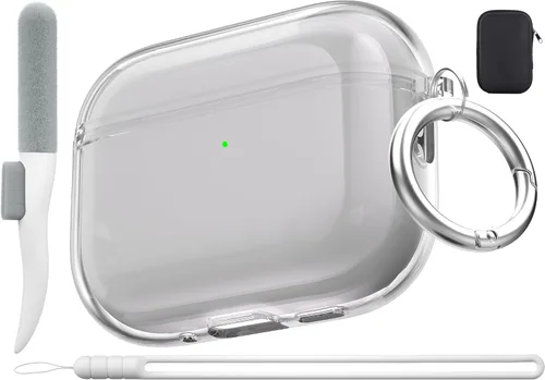 Miniatura 27 de Valkit - Funda transparente protectora para estuche de AirPods, con llavero, poliuretano termoplástico suave, a prueba de golpes, compatible