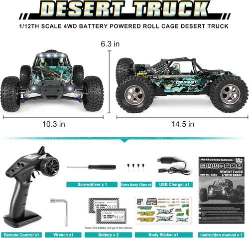 Miniatura 5 de Camión de Control Remoto 2995 Escala 1:12 RC Buggy Motor 550 Versión Mejorada 42KM/H Alta Velocidad Coches RC, Eléctrico 4X4 Todoterreno Camiones RC