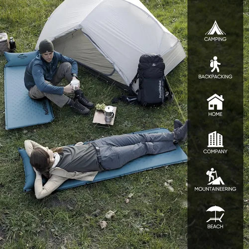 Miniatura 7 de Naturehike Colchoneta de dormir para camping, ultraligera para 2 personas con almohada, inflado rápido, almohadilla de espuma viscoelástica para Azul