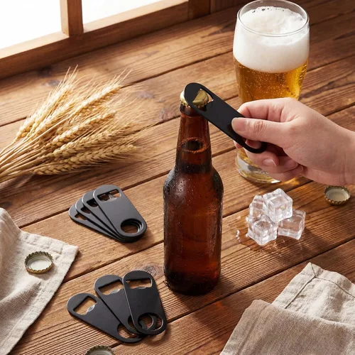 Miniatura 4 de Remerry Abrebotellas plano de acero inoxidable a granel 3.4 x 1.3 pulgadas, llave de cerveza, lata de soda, mini velocidad para cocina, bar o Negro
