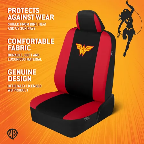 Miniatura 3 de BDK Wonder Woman - Juego completo de 9 piezas para asientos de automóvil, protectores de asiento de poliéster, color negro y rojo