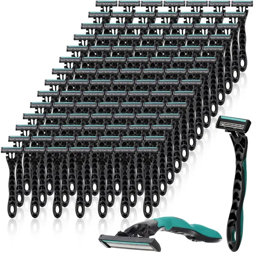 Miniatura 7 de 50 piezas de maquinillas de afeitar desechables para hombres a granel, 3 cuchillas para hombres para piel sensible, afeitado cómodo