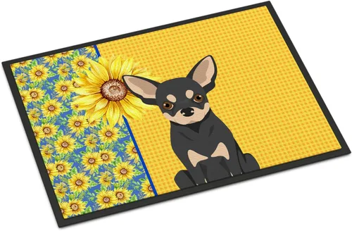 Miniatura 351 de Caroline's Treasures WDK5313MAT Airedale Terrier - Tapete para puerta delantera de 18 x 27 pulgadas, diseño de girasoles de verano, para entrada