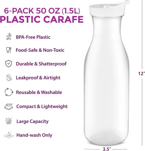 Miniatura 2 de DilaBee Jarra de agua con tapas, 50 onzas, jarras de plástico para jugos de mimosa, leche, batidos, té helado, recipientes para bebidas para paquete