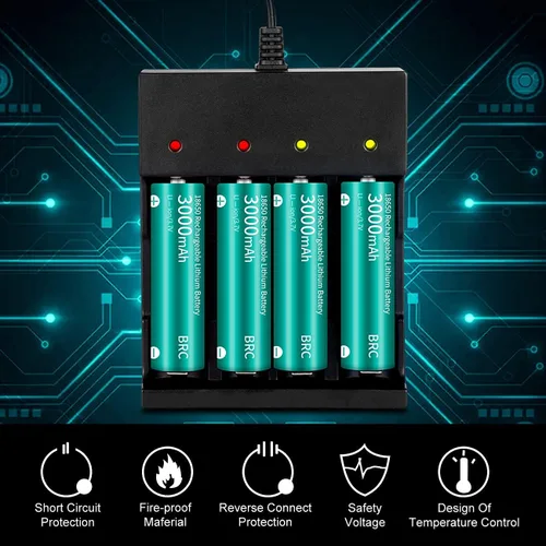 Miniatura 7 de Cargador de Batería 18650 de 4 Bahías, Cargador Universal Inteligente para Baterías de Iones de Litio Recargables de 3.7V, Compatible