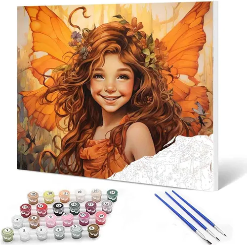 Miniatura 53 de Angel Girl - Pintura por números para adultos, corona de rosas rosadas, pintura al óleo digital, pintura acrílica, kit de pintura linda para niñas