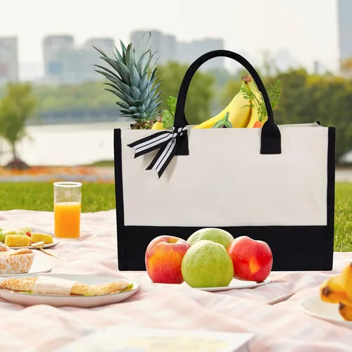 Miniatura 44 de TOPDesign - Bolso de playa de lona con inicial personalizada, bolsa de regalo con monograma, para mujer