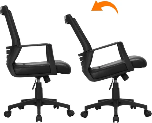 Miniatura 9 de Yaheetech Silla de oficina de malla con respaldo medio con asiento de cuero, silla ejecutiva para computadora de oficina con reposabrazos y soporte