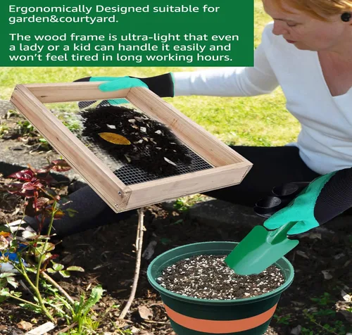 Miniatura 4 de Tamiz de tierra, tamiz de suciedad para jardinería, tamiz de compost, tamiz de jardín, tamiz de madera ligera para rocas, tamiz de tamiz de pantalla