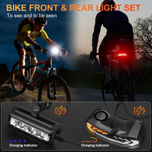 Miniatura 2 de WSDCAM Juego de luces para bicicleta con alarma de bocina de bicicleta, luz trasera de bicicleta con control remoto con señales de giro y luz
