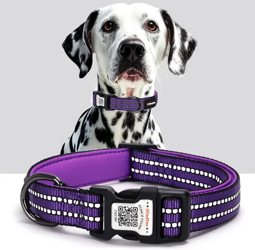 Miniatura 9 de Collar Reflectante para Perro, Collares Personalizados para Perro con Hebilla de Código QR, Collar de Nailon Suave para Mascotas Ajustable para Camo