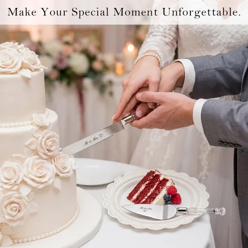Miniatura 3 de AW BRIDAL Sr. Sra. Juego de cuchillo y espátula para pastel de boda, juego de corte de pastel plateado para boda, cortador de pasteles y servidor