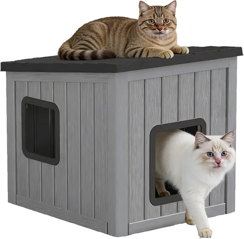 Miniatura 16 de Casa para gatos al aire libre, resistente a la intemperie, con garra, para gatos interiores y exteriores, resistente a la intemperie, material Café