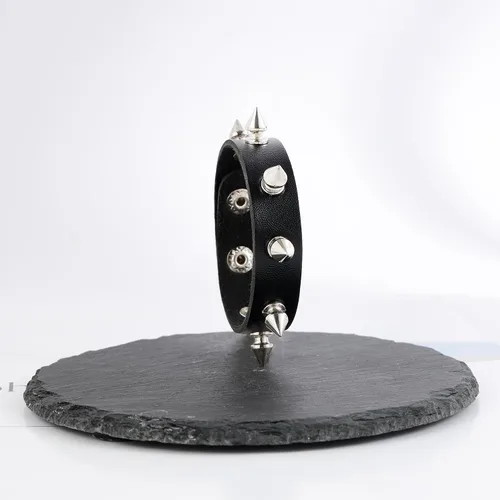 Miniatura 6 de MILAKOO Pulseras de cuero punk para hombres y mujeres, pulsera de remache de hip hop, pulsera ajustable, Cuero sintético, No es una piedra preciosa