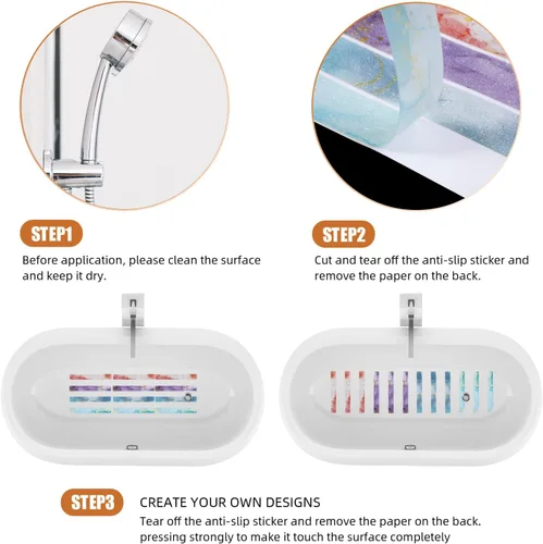 Miniatura 5 de Secopad Tiras de ducha antideslizantes coloridas, 24 unidades, tiras adhesivas para bañera, ducha, escaleras, escaleras