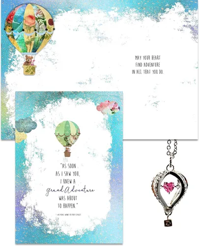 Miniatura 2 de Smiling Wisdom - Tarjeta de felicitación con texto en inglés "I Knew a Grand Adventure Was About to Happen" y globo aerostático con juego de regalo