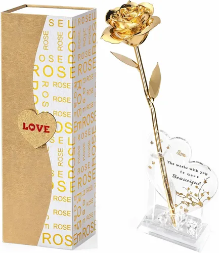 Mikasol Rosa Dorada Sumergida en Oro Real de 24 Quilates, 1 Paquete Flor Infinito Decoración Sumergida a Mano en Rosa Romántica de 24 Quilates,