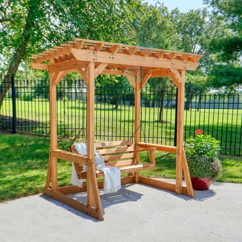 Miniatura 6 de Backyard Discovery Callahan - Pérgola Banco Oscilante de Madera de Cedro para Patio al Aire Libre de 8' x 5' con Enrejado, Asiento para Dos