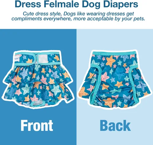 Miniatura 3 de Pet Soft Pañales para Perras Hembras – Paquete de 3 Pañales Lavables Estilo Vestido para Perras Hembras en Celo – Bragas Reutilizables
