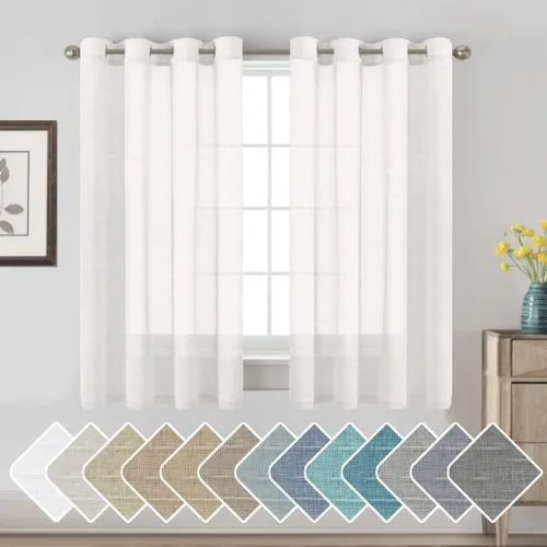 Miniatura 41 de H.VERSAILTEX Cortinas de 96 pulgadas de largo, cortinas de lino/cortinas transparentes de mezcla de lino natural/paneles/cortinas para sala