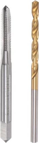 Miniatura 12 de uxcell 4-40 UNC Straight Flute Thread Tap y 0.091 in Twist Drill Broca Set, titanio plateado 6542 Acero de alta velocidad Brocas de perforación