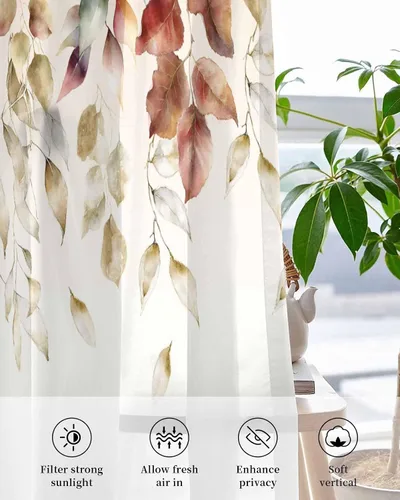 Miniatura 4 de Cortinas traslúcidas de hojas de eucalipto de 39 pulgadas de largo, juego de 2 paneles de cortinas para cocina, dormitorio, sala de estar, pasillo