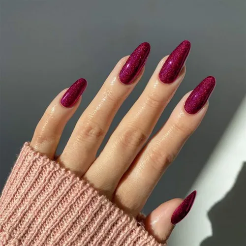Miniatura 18 de Uñas postizas cromadas negras a presión de almendra mediana, uñas postizas de aguja con diseño brillante, uñas postizas acrílicas de metal brillante