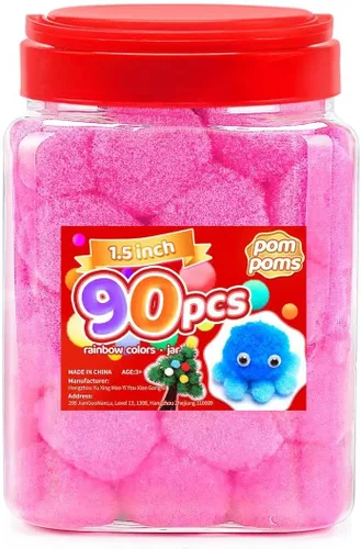 Miniatura 46 de Iooleem Pompones rosados – Tamaño surtido, 1200 piezas con ojos móviles, opciones de purpurina, perfectos para artes y manualidades