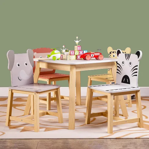Miniatura 8 de El juego de mesa de comedor y 4 sillas de madera para niños es el tamaño perfecto para que los niños coman, lean libros, coloren, hagan artes