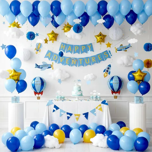 Miniatura 3 de LovesTown 110 globos de látex de 12 pulgadas con cinta para decoración de cumpleaños, baby shower, boda, fiesta, color azul (paquete de 2)