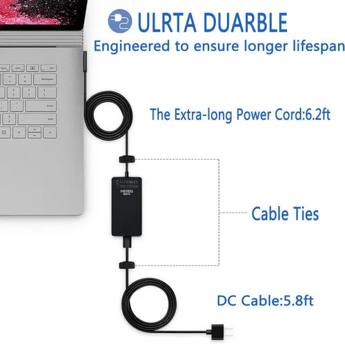 Miniatura 5 de Surface Book Surface Laptop Charger, 102W 15V 6.33A Fuente de alimentación para Surface Book 2 3, Surface Laptop Studio 1798 1706, Surface Laptop