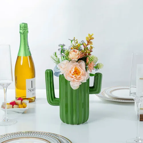 Miniatura 7 de MyGift Soporte de cerámica para utensilios de cactus, vajilla verde del suroeste, organizador de cocina duradero para cucharas, pinceles, desierto