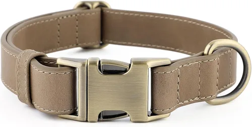 Collar de cuero genuino para perro Plutus Pet – Collar ajustable para mascotas con hebilla de metal de liberación rápida, cuero suave y auténtico