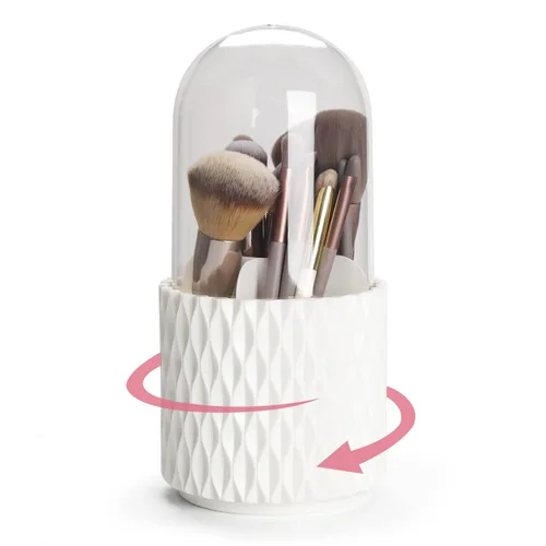 Miniatura 12 de Organizador de brochas de maquillaje, rotación de 360°, vaso de 5 ranuras para cosméticos, lápices labiales, bolígrafos, organizador de tocador