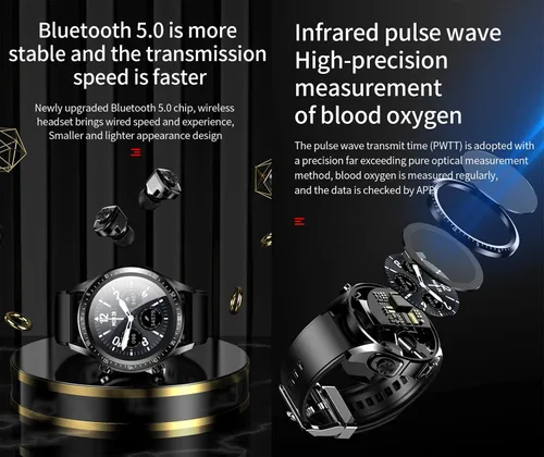 Miniatura 4 de Tuanzi JM03 2 en 1 Reloj inteligente con auriculares 1.28 "Smartwatch TWS HiFi Stereo Wireless Headset Combo Bluetooth Phone Call para Android iOS