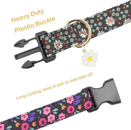 Miniatura 2 de 2 collares de algodón suave para perro, 3 tamaños, de nailon suave, ajustable, para hembras, perros pequeños, medianos y grandes (flor-4, M