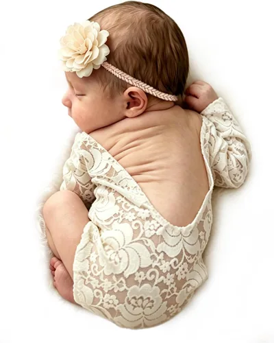ForBaysy Accesorios de Fotografía para Recién Nacidos Conjunto de Niña Mameluco de Encaje a Juego con Linda Diadema de Flores Vestido para Recién